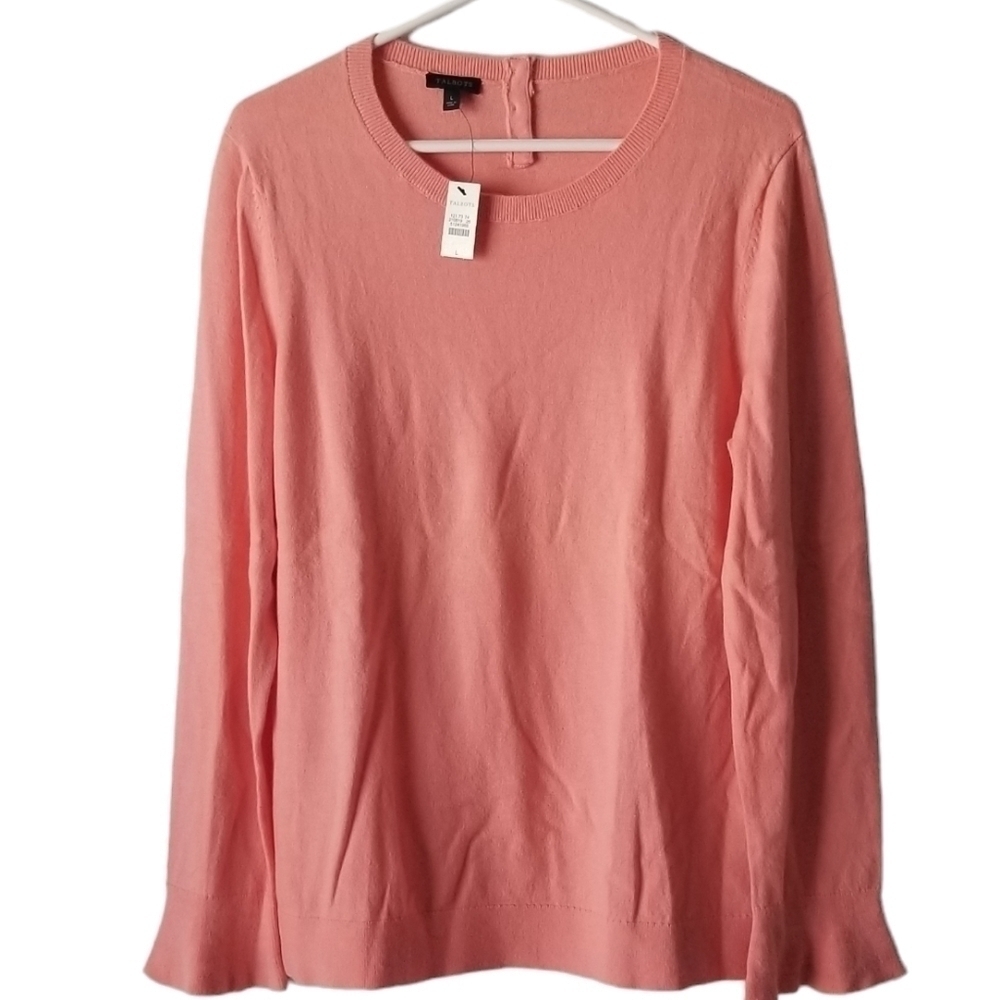 NWT Talbots Bell Sleeve Wool Blend Scoop Neck Pink Sweater Size L